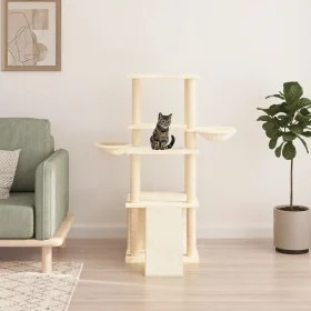 Rascador para gatos con postes de sisal color crema 133 cm de vidaXL, Mobiliario para gatos - Ref: Foro24-171756, Precio: 66,...