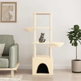 Rascador para gatos con postes de sisal color crema 147 cm de vidaXL, Mobiliario para gatos - Ref: Foro24-171780, Precio: 68,...