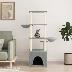 Rascador para gatos con postes de sisal gris claro 147 cm de vidaXL, Mobiliario para gatos - Ref: Foro24-171781, Precio: 74,7...