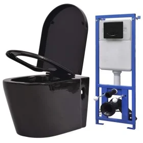 Inodoro de pared con cisterna oculta cerámica negro de vidaXL, Baños - Ref: Foro24-3054477, Precio: 373,50 €, Descuento: %