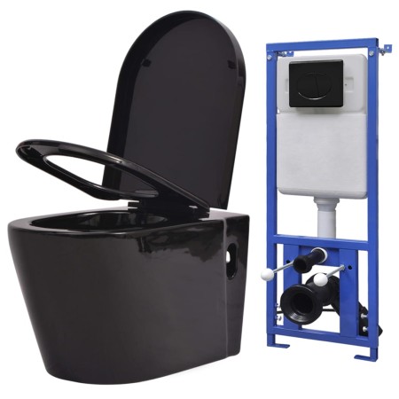 Inodoro de pared con cisterna oculta cerámica negro de vidaXL, Baños - Ref: Foro24-3054477, Precio: 375,44 €, Descuento: %
