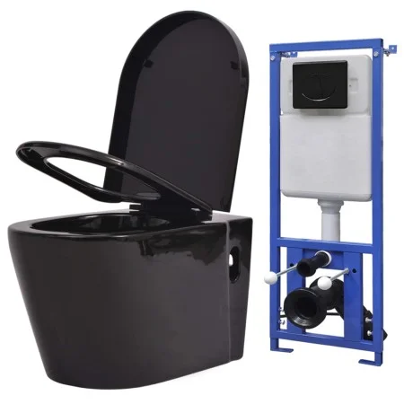 Wand-WC mit verstecktem Spülkasten aus schwarzer Keramik von vidaXL, Badezimmer - Ref: Foro24-3054477, Preis: 373,50 €, Rabat...