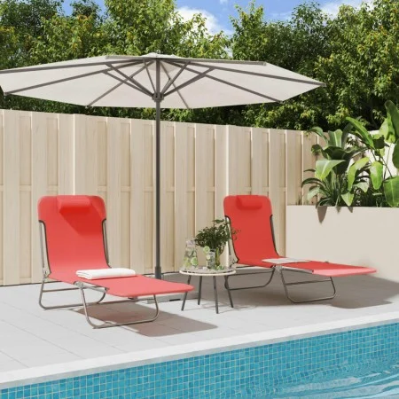 Folding sun loungers 2 pcs steel and red textilene by vidaXL, Loungers - Ref: Foro24-360182, Price: 71,20 €, Discount: %
