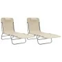 Tumbonas plegables 2 uds acero y textilene color crema de vidaXL, Tumbonas - Ref: Foro24-360185, Precio: 85,18 €, Descuento: %