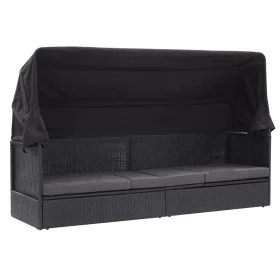 Tumbona de jardín con toldo ratán sintético negro de vidaXL, Tumbonas - Ref: Foro24-46092, Precio: 246,40 €, Descuento: %
