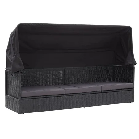 Gartenliege mit schwarzer synthetischer Rattan-Markise von vidaXL, Liegen - Ref: Foro24-46092, Preis: 246,40 €, Rabatt: %