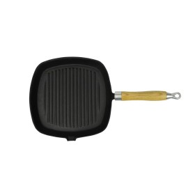 Sartén parrilla de hierro fundido con mango de madera 20x20 cm de vidaXL, Planchas - Ref: Foro24-50125, Precio: 24,96 €, Desc...