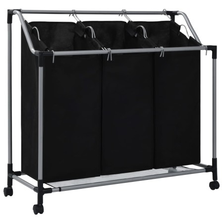 Separador de colada con 3 bolsas acero negro de vidaXL, Cestas para ropa - Ref: Foro24-282426, Precio: 37,01 €, Descuento: %