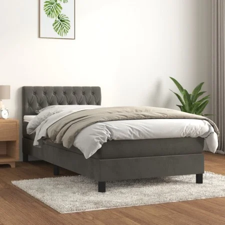 Box spring bed with dark gray velvet mattress 100x200 cm by vidaXL, Beds and slatted bases - Ref: Foro24-3141468, Price: 302,...