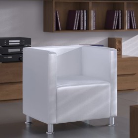 Sillón en forma de cubo de cuero sintético blanco de vidaXL, Sillones - Ref: Foro24-240069, Precio: 164,14 €, Descuento: %
