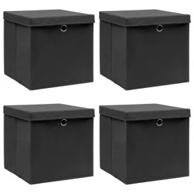 Cajas de almacenaje con tapas 4 uds tela negro 32x32x32 cm de vidaXL, Cestas para almacenaje - Ref: Foro24-288333, Precio: 30...
