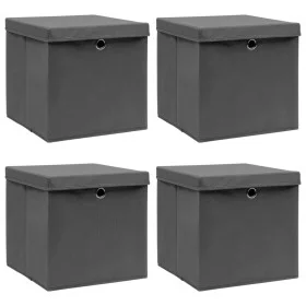 Cajas de almacenaje con tapas 4 uds tela gris 32x32x32 cm de vidaXL, Cestas para almacenaje - Ref: Foro24-288335, Precio: 31,...