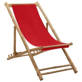 Tumbona de playa de bambú y lona roja de vidaXL, Sillas de jardín - Ref: Foro24-313020, Precio: 53,45 €, Descuento: %
