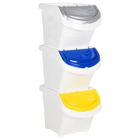 Cubos de basura apilables con tapa 3 uds PP blanco 78 L de vidaXL, Cubos de la basura y papeleras - Ref: Foro24-364068, Preci...