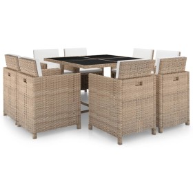Set comedor de jardín 9 piezas y cojines ratán sintético beige de vidaXL, Conjuntos de jardín - Ref: Foro24-42545, Precio: 69...