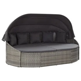 Tumbona de jardín con dosel de ratán sintético gris de vidaXL, Camas para exteriores - Ref: Foro24-46093, Precio: 730,45 €, D...
