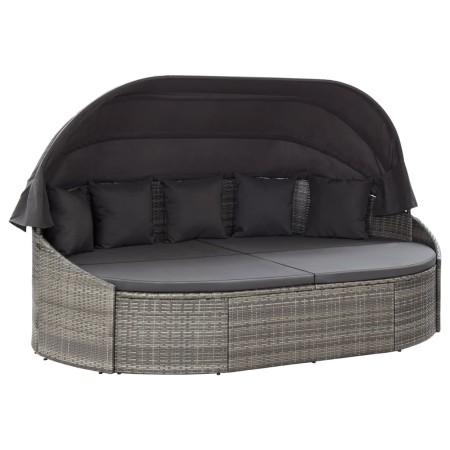 Tumbona de jardín con dosel de ratán sintético gris de vidaXL, Camas para exteriores - Ref: Foro24-46093, Precio: 731,08 €, D...