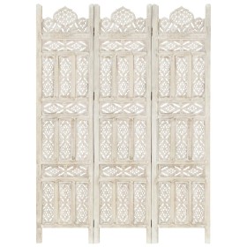 Biombo 3 paneles tallado a mano madera mango blanco 120x165 cm de vidaXL, Divisores de ambientes - Ref: Foro24-285318, Precio...