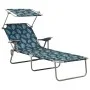 Tumbona con toldo acero estampado de hojas de vidaXL, Tumbonas - Ref: Foro24-310338, Precio: 95,82 €, Descuento: %
