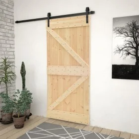 Puerta corredera con herrajes madera maciza de pino 90x210 cm de vidaXL, Puertas - Ref: Foro24-3057499, Precio: 183,81 €, Des...