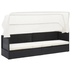 Sofá de jardín con dosel negro ratán sintético de vidaXL, Tumbonas - Ref: Foro24-49393, Precio: 196,60 €, Descuento: %