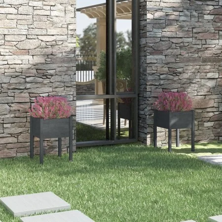 Jardineras 2 uds madera maciza de pino gris 50x50x70 cm de vidaXL, Maceteros y jardineras - Ref: Foro24-810804, Precio: 54,69...