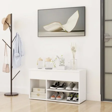 Banco zapatero de madera contrachapada blanco 80x30x45 cm de vidaXL, Zapateros y organizadores de calzado - Ref: Foro24-80874...
