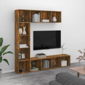 Set de estanteria/mueble TV 3 pzas roble ahumado 180x30x180 cm en Librerías y estanterías | Comprar online en Foru.es