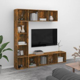 Set de estanteria/mueble TV 3 pzas roble ahumado 180x30x180 cm en Librerías y estanterías | Comprar online en Foru.es