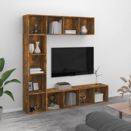 Set de estanteria/mueble TV 3 pzas roble ahumado 180x30x180 cm en Librerías y estanterías | Comprar online en Foru.es