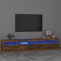 Mueble de TV con luces LED color roble ahumado 240x35x40 cm en Muebles TV | Comprar online en Foru.es