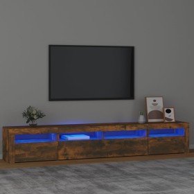 Mueble de TV con luces LED color roble ahumado 240x35x40 cm en Muebles TV | Comprar online en Foru.es