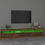 Mueble de TV con luces LED color roble ahumado 240x35x40 cm en Muebles TV | Comprar online en Foru.es