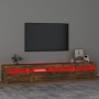 Mueble de TV con luces LED color roble ahumado 240x35x40 cm en Muebles TV | Comprar online en Foru.es