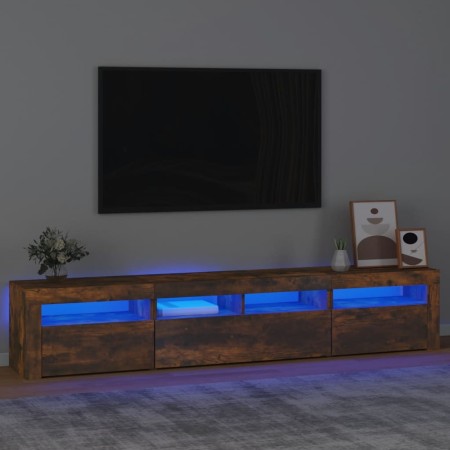 Mueble de TV con luces LED color roble ahumado 210x35x40 cm en Muebles TV | Comprar online en Foru.es