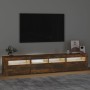 Mueble de TV con luces LED color roble ahumado 210x35x40 cm en Muebles TV | Comprar online en Foru.es