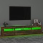 Mueble de TV con luces LED color roble ahumado 210x35x40 cm en Muebles TV | Comprar online en Foru.es