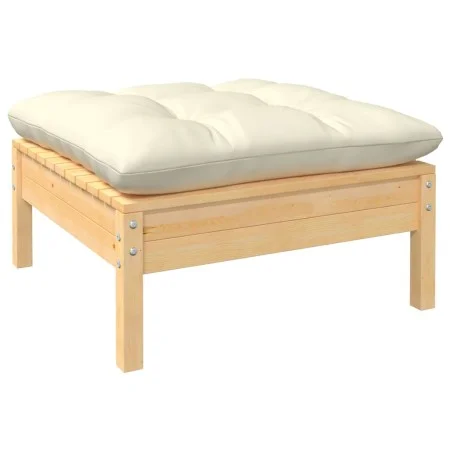 Gartenhocker mit cremefarbenem Kissen aus massivem Kiefernholz von vidaXL, Modulare Sofas für den Außenbereich - Ref: Foro24-...