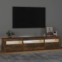 Mueble de TV con luces LED roble ahumado 195x35x40 cm en Muebles TV | Comprar online en Foru.es