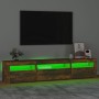 Mueble de TV con luces LED roble ahumado 195x35x40 cm en Muebles TV | Comprar online en Foru.es