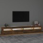 Mueble de TV con luces LED roble ahumado 270x35x40 cm en Muebles TV | Comprar online en Foru.es