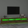 Mueble de TV con luces LED color roble ahumado 240x35x40 cm en Muebles TV | Comprar online en Foru.es