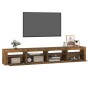 Mueble de TV con luces LED color roble ahumado 240x35x40 cm en Muebles TV | Comprar online en Foru.es