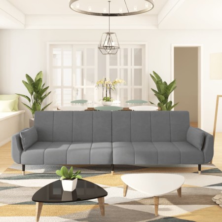 Sofá cama de 2 plazas con dos almohadas terciopelo gris claro de vidaXL, Sofás - Ref: Foro24-337582, Precio: 316,75 €, Descue...