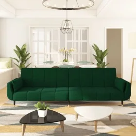 Sofá cama de 2 plazas con dos cojines terciopelo verde oscuro de vidaXL, Sofás - Ref: Foro24-337584, Precio: 353,74 €, Descue...