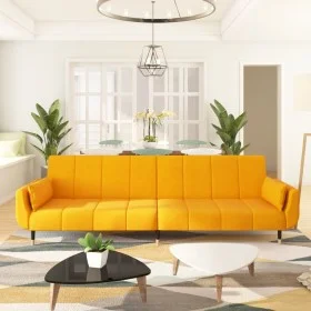 Sofá cama de 2 plazas con dos cojines terciopelo amarillo de vidaXL, Sofás - Ref: Foro24-337589, Precio: 326,46 €, Descuento: %