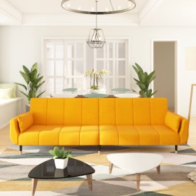 Sofá cama de 2 plazas con dos cojines terciopelo amarillo de vidaXL, Sofás - Ref: Foro24-337589, Precio: 333,92 €, Descuento: %