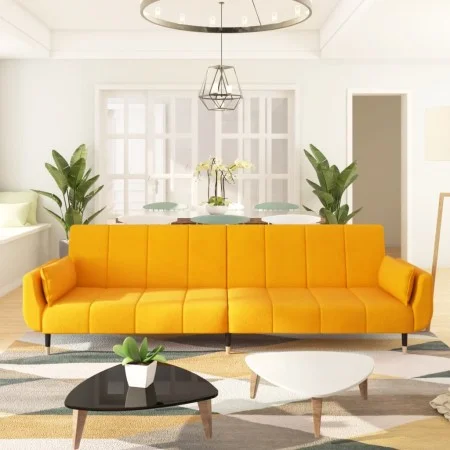Sofá cama de 2 plazas con dos cojines terciopelo amarillo by vidaXL, Sofas - Ref: Foro24-337589, Price: 326,46 €, Discount: %