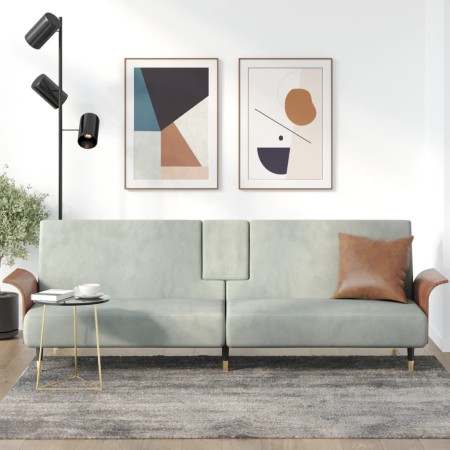 Sofá cama con portavasos terciopelo gris claro de vidaXL, Sofás - Ref: Foro24-351850, Precio: 341,52 €, Descuento: %