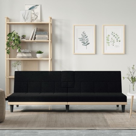 Sofá cama con portavasos tela negro de vidaXL, Sofás - Ref: Foro24-351865, Precio: 280,74 €, Descuento: %